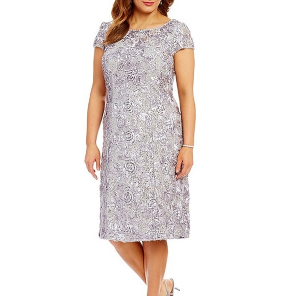 ALEX EVENINGS PLUS SIZE TEA-LENGTH ROSETTE DRESS - Picture 1 of 2